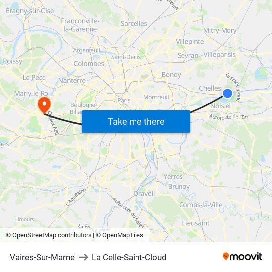 Vaires-Sur-Marne to La Celle-Saint-Cloud map