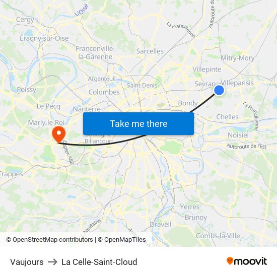 Vaujours to La Celle-Saint-Cloud map