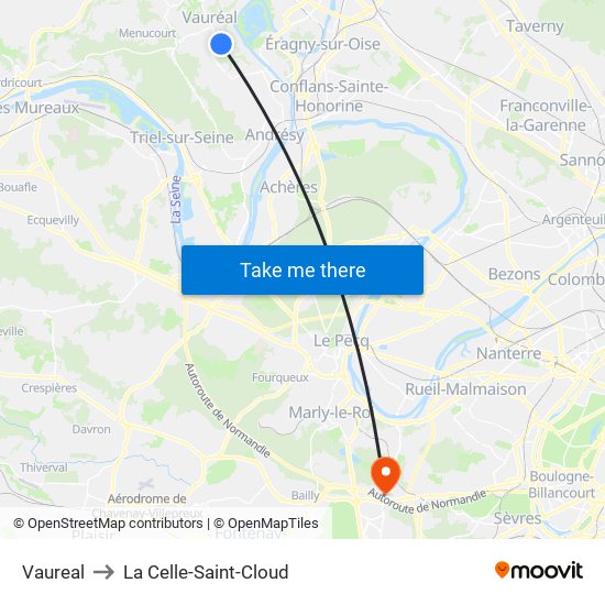 Vaureal to La Celle-Saint-Cloud map