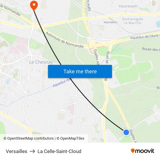 Versailles to La Celle-Saint-Cloud map