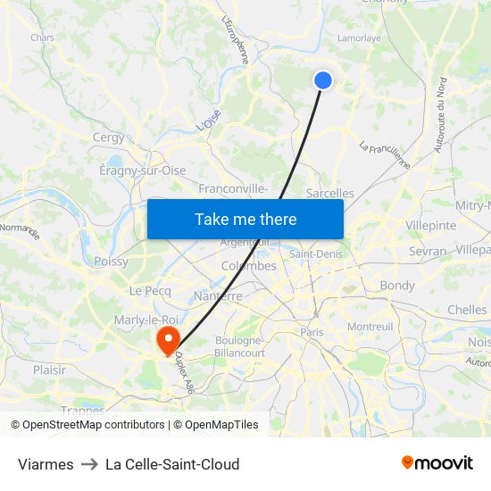 Viarmes to La Celle-Saint-Cloud map