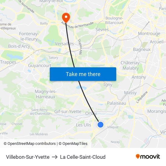 Villebon-Sur-Yvette to La Celle-Saint-Cloud map