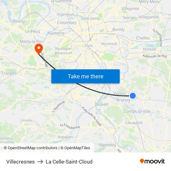 Villecresnes to La Celle-Saint-Cloud map