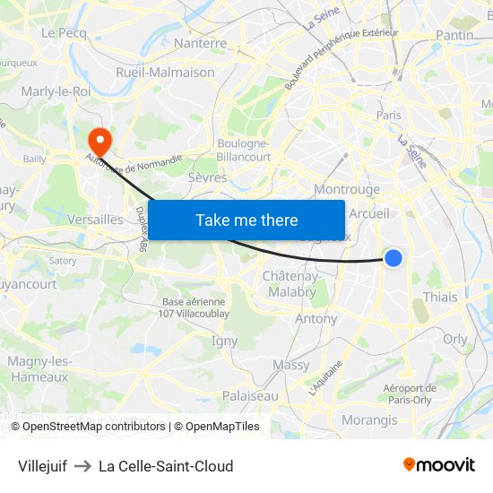 Villejuif to La Celle-Saint-Cloud map