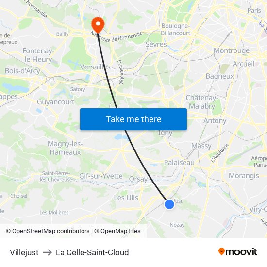 Villejust to La Celle-Saint-Cloud map