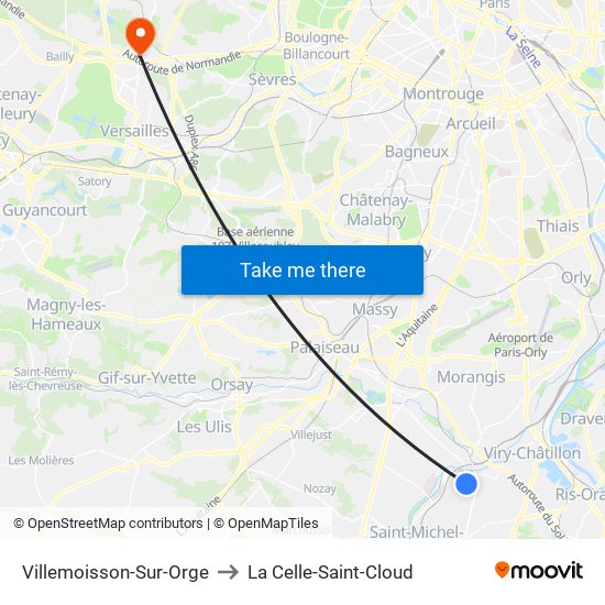 Villemoisson-Sur-Orge to La Celle-Saint-Cloud map