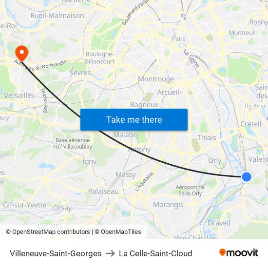 Villeneuve-Saint-Georges to La Celle-Saint-Cloud map