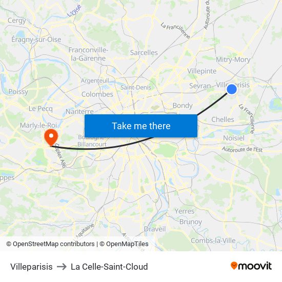 Villeparisis to La Celle-Saint-Cloud map