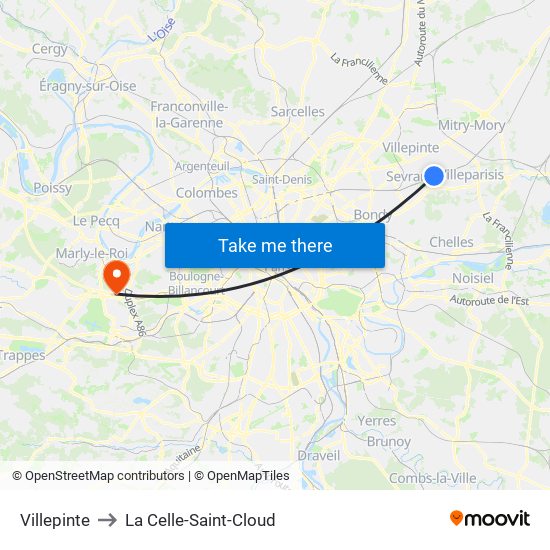 Villepinte to La Celle-Saint-Cloud map