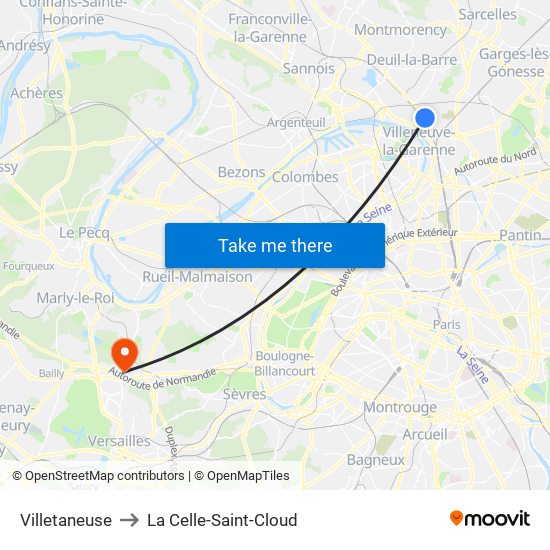 Villetaneuse to La Celle-Saint-Cloud map