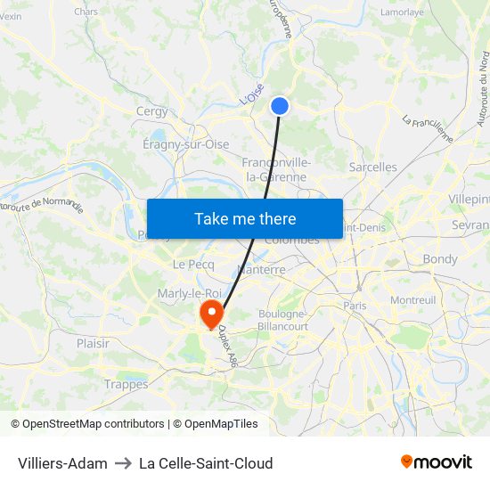 Villiers-Adam to La Celle-Saint-Cloud map