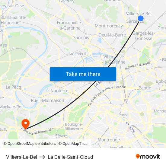 Villiers-Le-Bel to La Celle-Saint-Cloud map