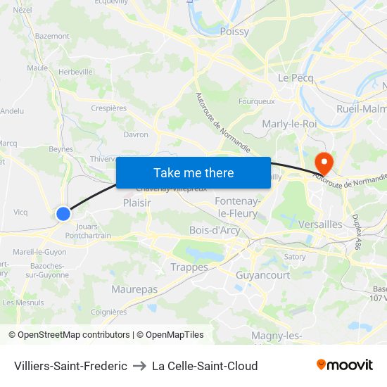 Villiers-Saint-Frederic to La Celle-Saint-Cloud map