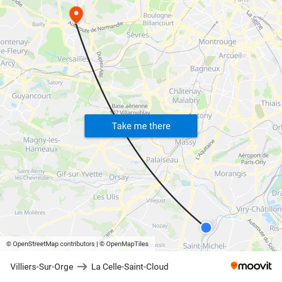 Villiers-Sur-Orge to La Celle-Saint-Cloud map