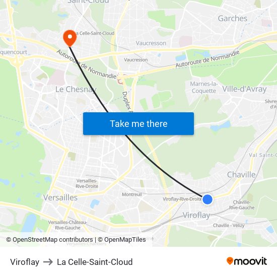 Viroflay to La Celle-Saint-Cloud map