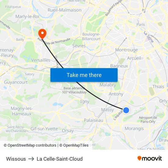 Wissous to La Celle-Saint-Cloud map