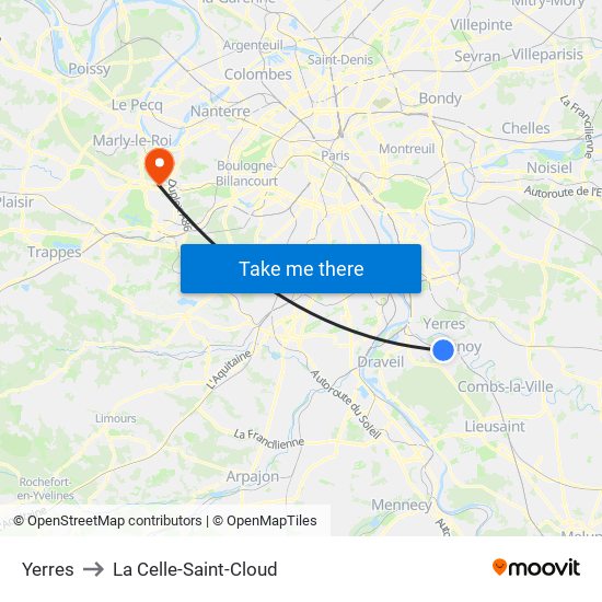 Yerres to La Celle-Saint-Cloud map