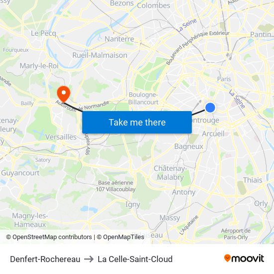 Denfert-Rochereau to La Celle-Saint-Cloud map
