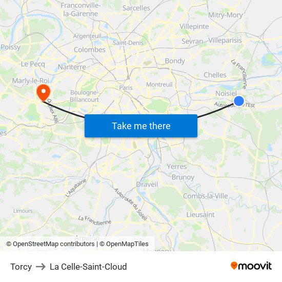 Torcy to La Celle-Saint-Cloud map