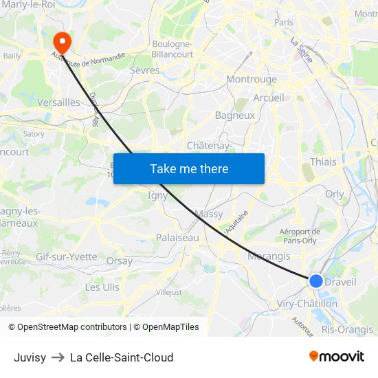 Juvisy to La Celle-Saint-Cloud map