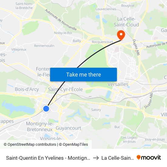 Saint-Quentin En Yvelines - Montigny-Le-Bretonneux to La Celle-Saint-Cloud map