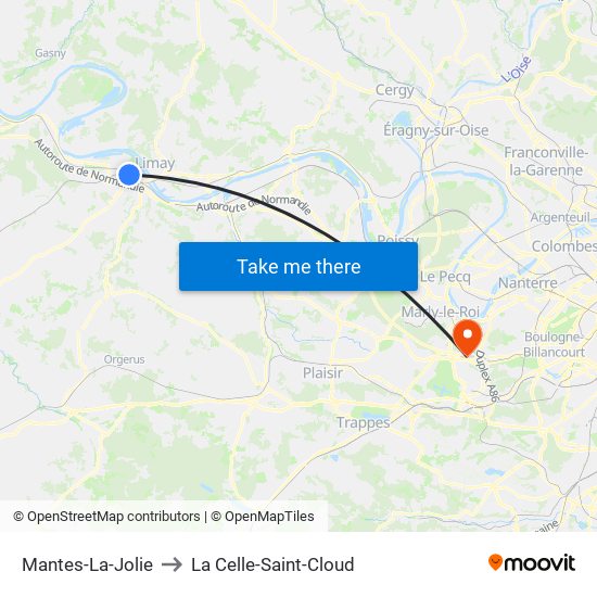 Mantes-La-Jolie to La Celle-Saint-Cloud map