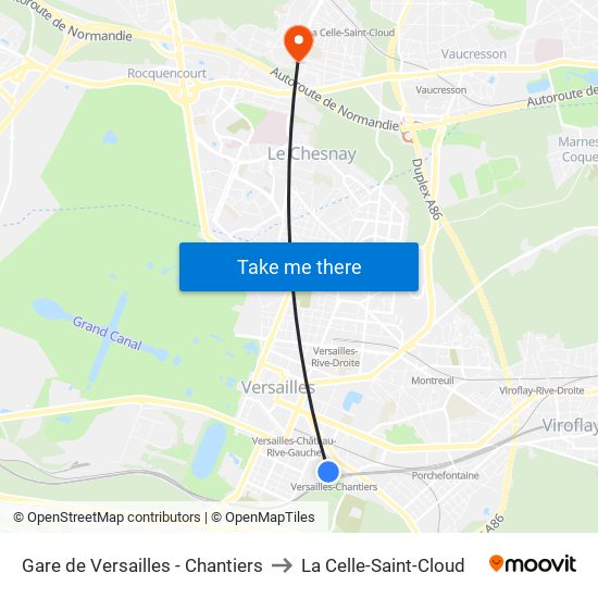 Gare de Versailles - Chantiers to La Celle-Saint-Cloud map