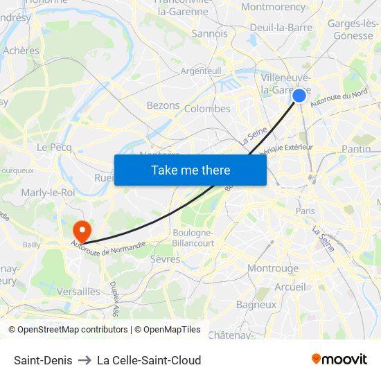 Saint-Denis to La Celle-Saint-Cloud map