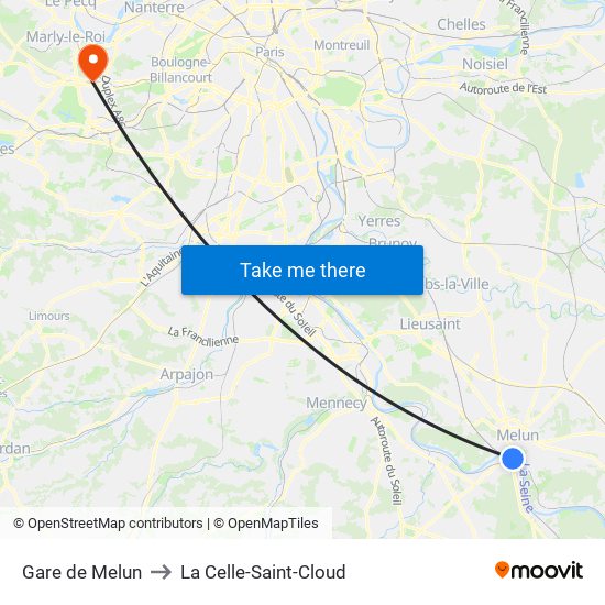 Gare de Melun to La Celle-Saint-Cloud map