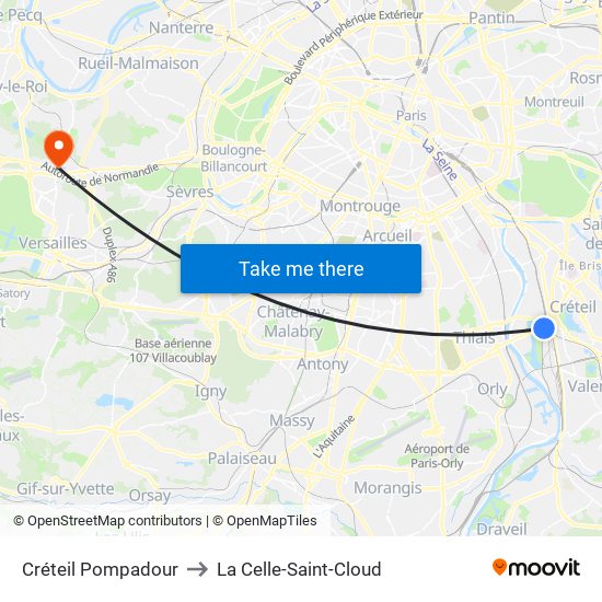 Créteil Pompadour to La Celle-Saint-Cloud map