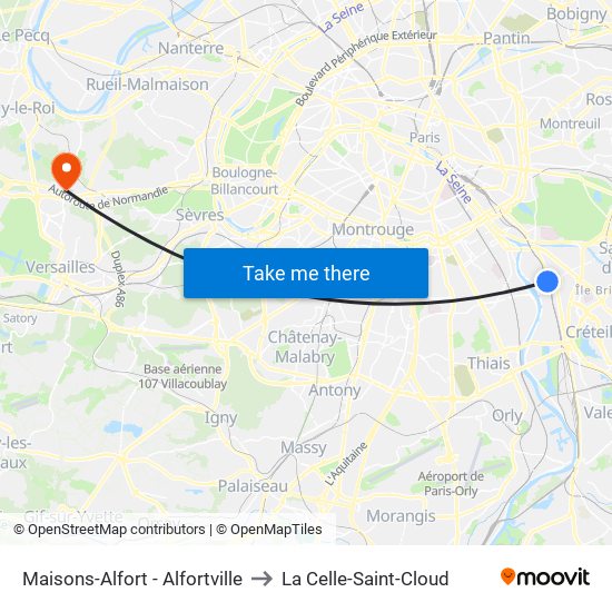 Maisons-Alfort - Alfortville to La Celle-Saint-Cloud map