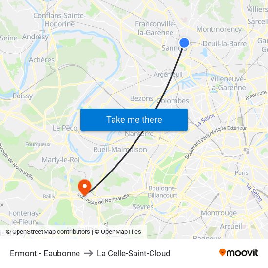 Ermont - Eaubonne to La Celle-Saint-Cloud map