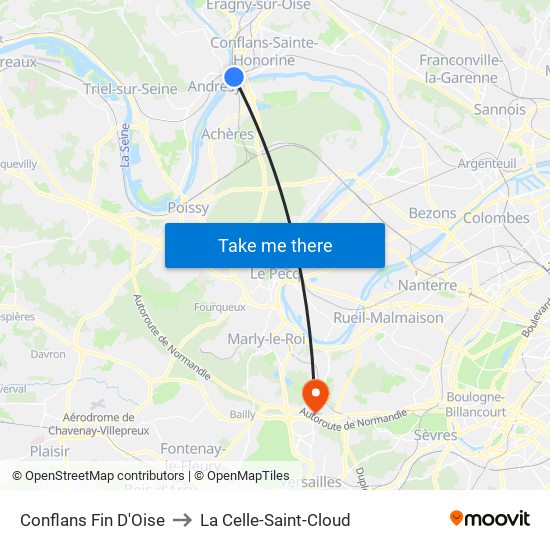 Conflans Fin D'Oise to La Celle-Saint-Cloud map