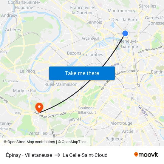 Épinay - Villetaneuse to La Celle-Saint-Cloud map
