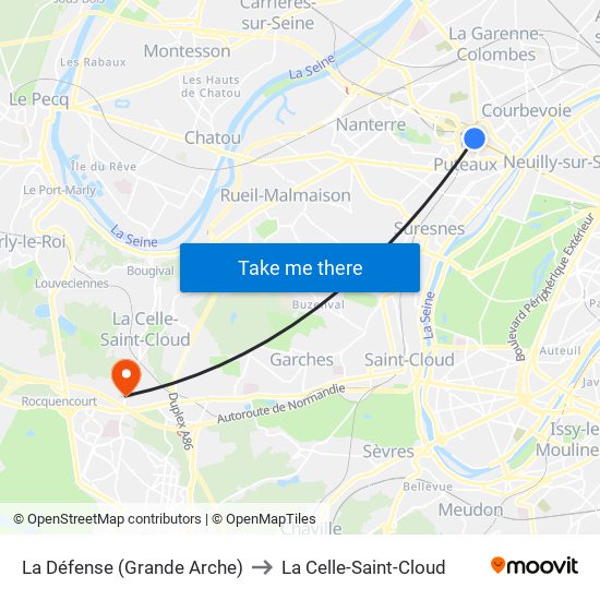 La Défense (Grande Arche) to La Celle-Saint-Cloud map