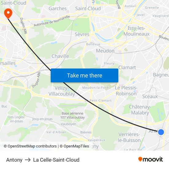 Antony to La Celle-Saint-Cloud map