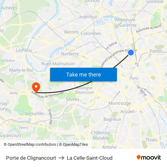Porte de Clignancourt to La Celle-Saint-Cloud map
