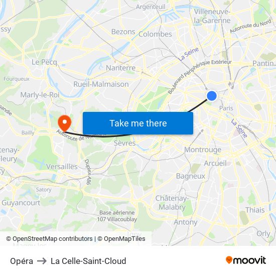 Opéra to La Celle-Saint-Cloud map