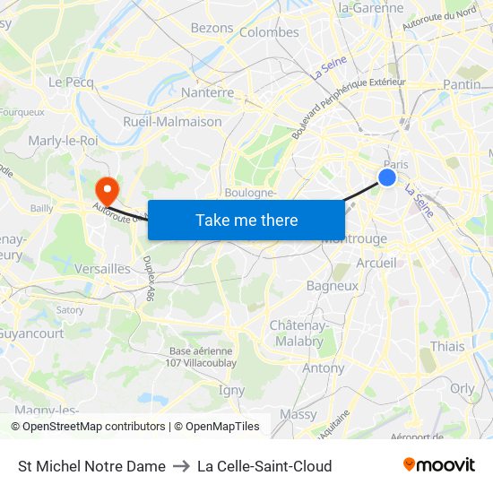St Michel Notre Dame to La Celle-Saint-Cloud map