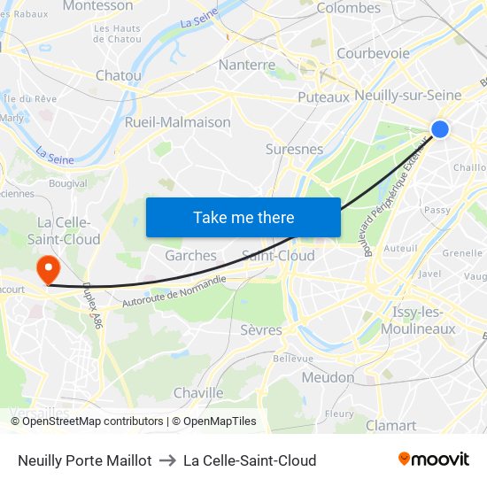 Neuilly Porte Maillot to La Celle-Saint-Cloud map