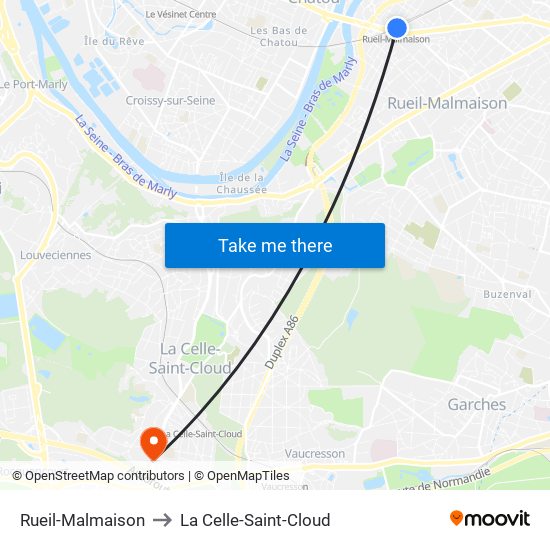 Rueil-Malmaison to La Celle-Saint-Cloud map