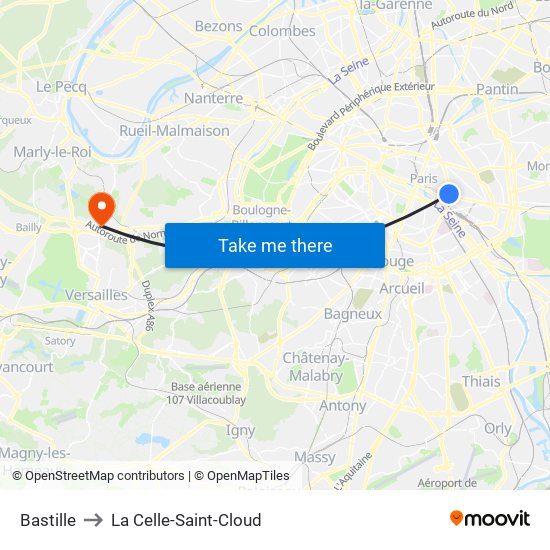 Bastille to La Celle-Saint-Cloud map