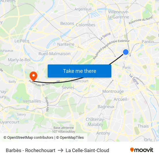 Barbès - Rochechouart to La Celle-Saint-Cloud map