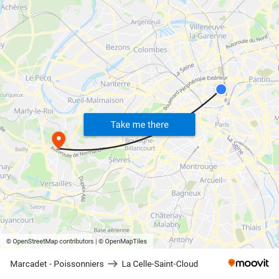 Marcadet - Poissonniers to La Celle-Saint-Cloud map