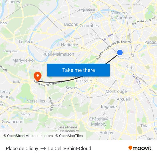 Place de Clichy to La Celle-Saint-Cloud map