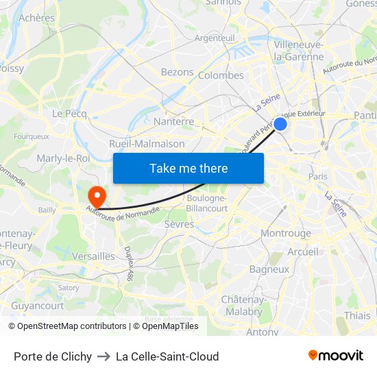 Porte de Clichy to La Celle-Saint-Cloud map