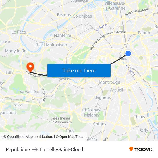 République to La Celle-Saint-Cloud map