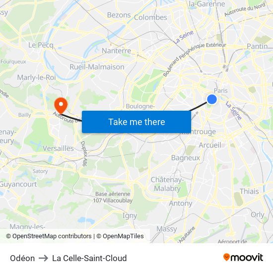 Odéon to La Celle-Saint-Cloud map