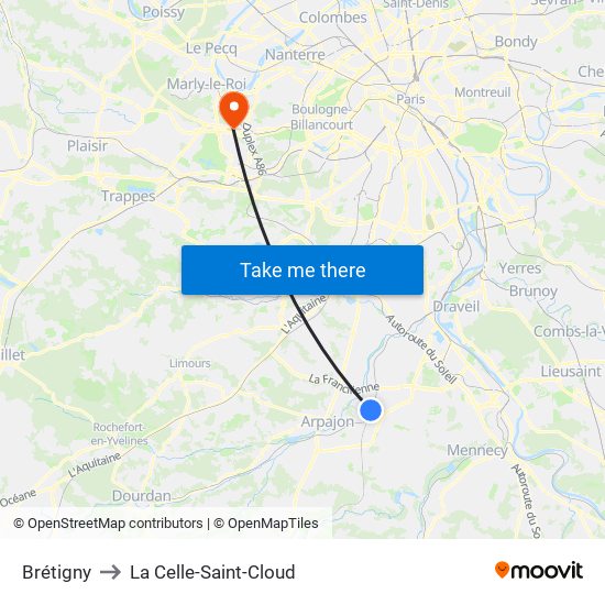 Brétigny to La Celle-Saint-Cloud map