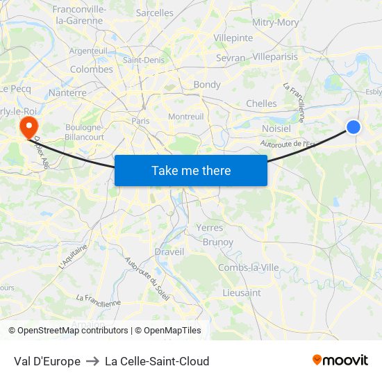 Val D'Europe to La Celle-Saint-Cloud map